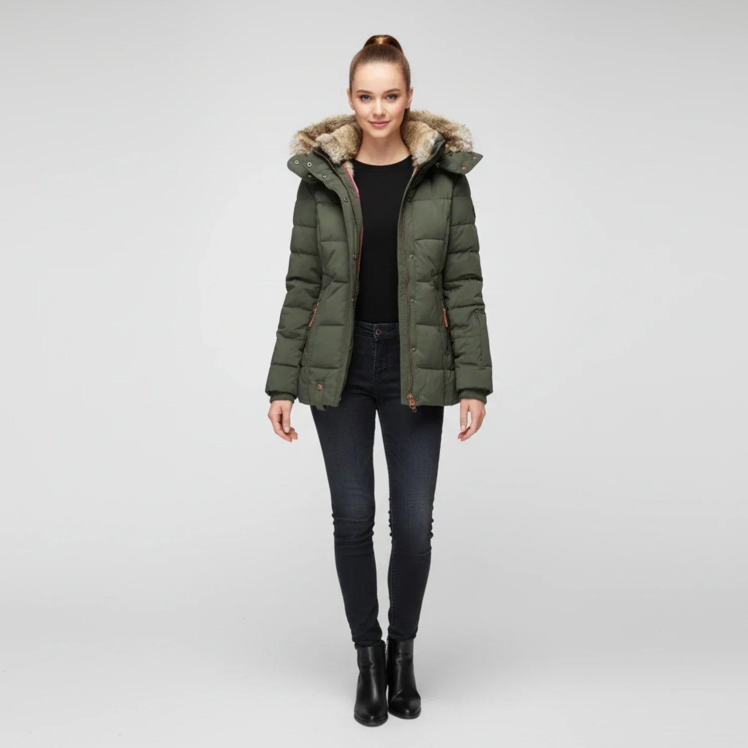 Quilted Puffer Jacket with Hood for Women