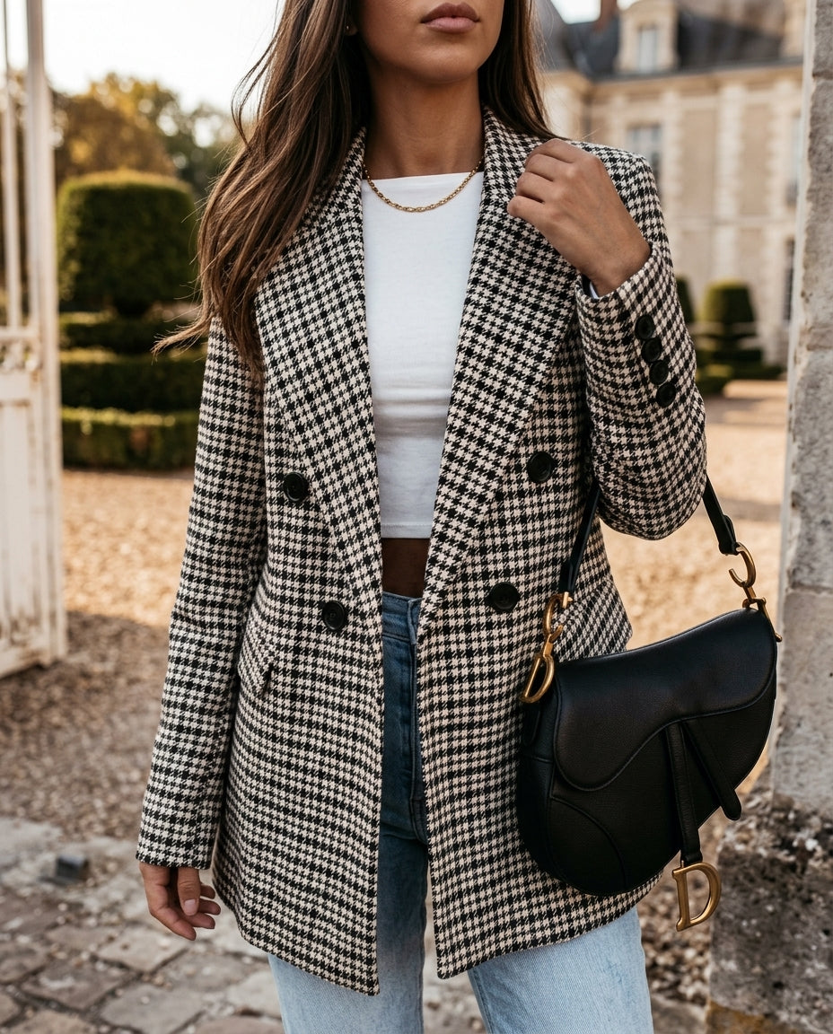 Theodora houndstooth double breasted blazer - front view
