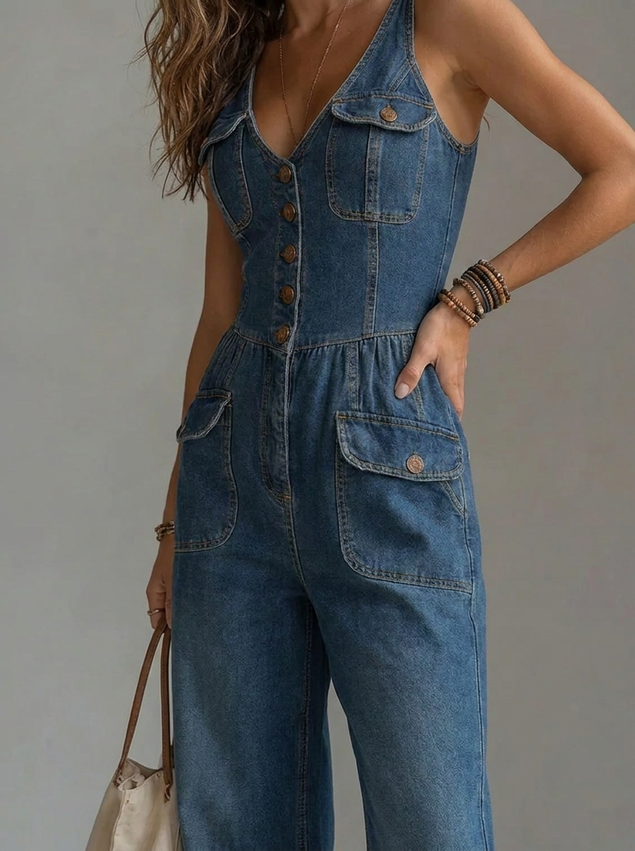 Selina cargo pocket denim jumpsuit - view 6