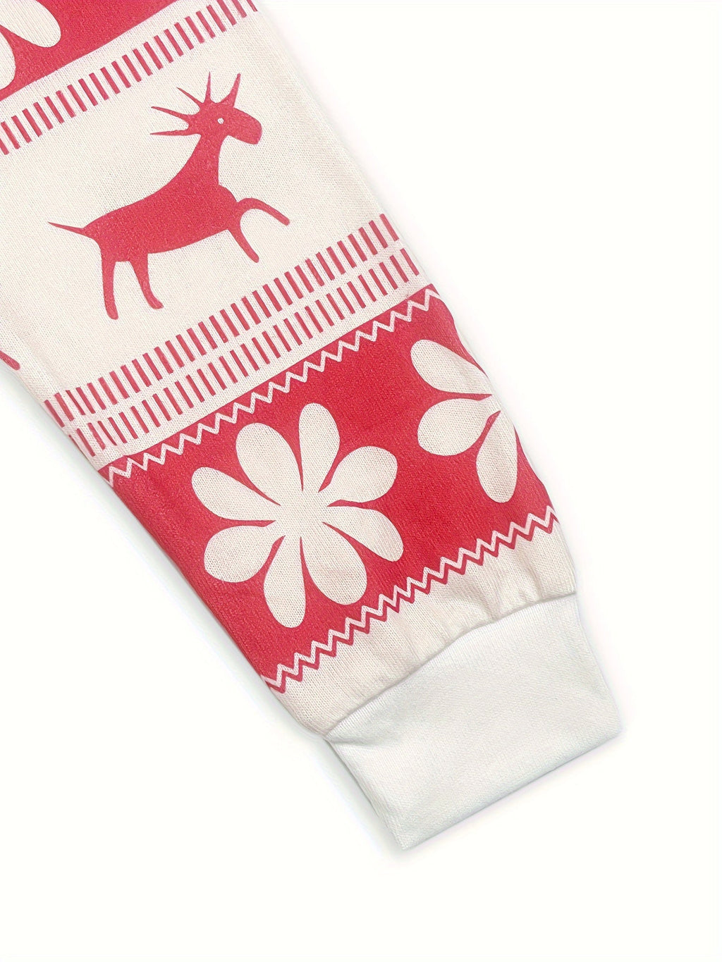 Red and white fair isle reindeer and snowflake Christmas pajama set with long sleeve top and drawstring shorts - view 8