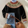 Women's Fair Isle yoke knit jumper with crew neck and patterned cuffs