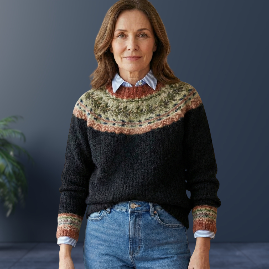 Women's Fair Isle yoke knit jumper with crew neck and patterned cuffs - view 2