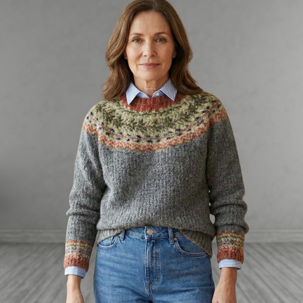 Women's Fair Isle yoke knit jumper with crew neck and patterned cuffs - view 4
