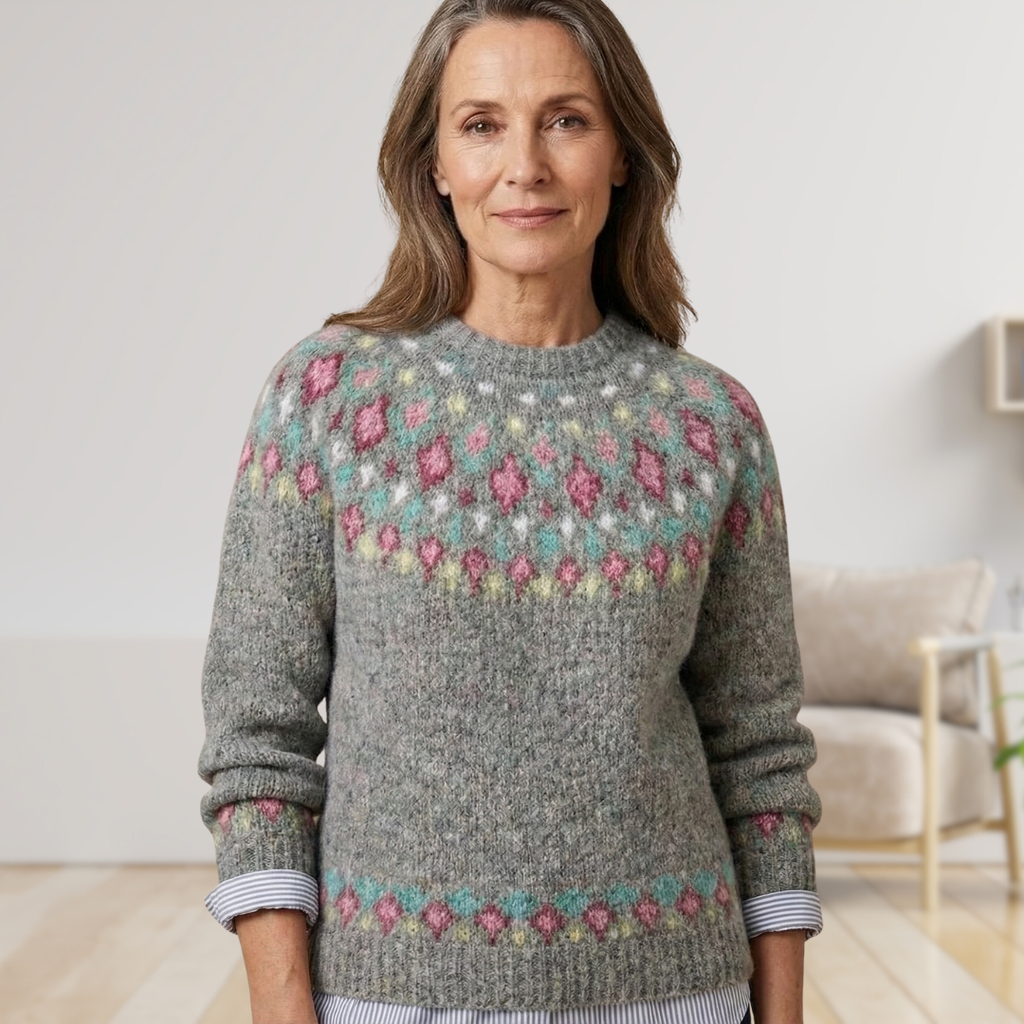 Women's Fair Isle yoke knit jumper with crew neck and patterned cuffs - view 6