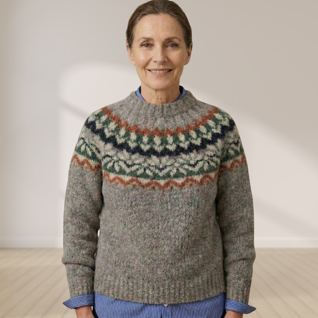 Women's Fair Isle yoke knit jumper with crew neck and patterned cuffs - view 8