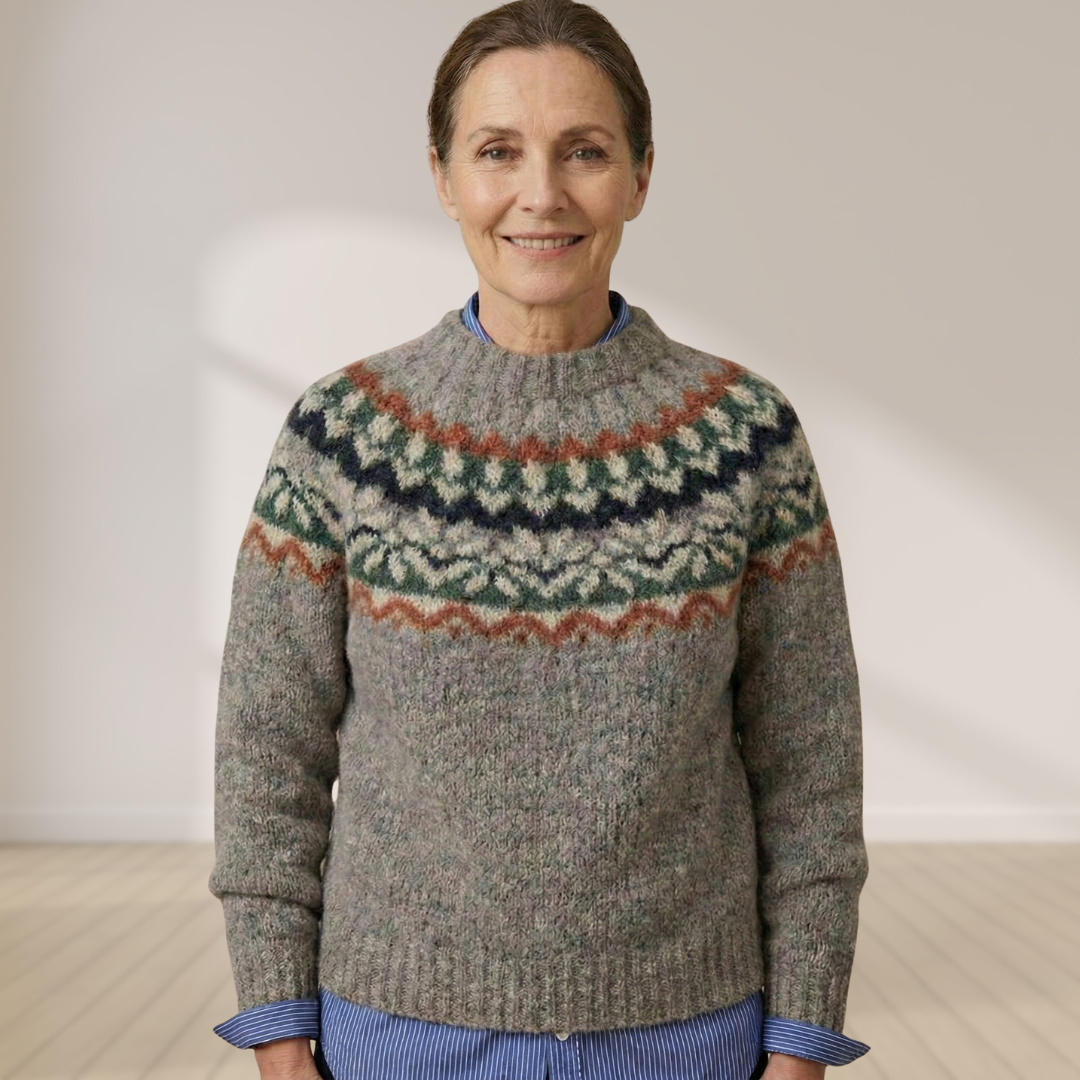Women's Fair Isle yoke knit jumper with crew neck and patterned cuffs - view 8