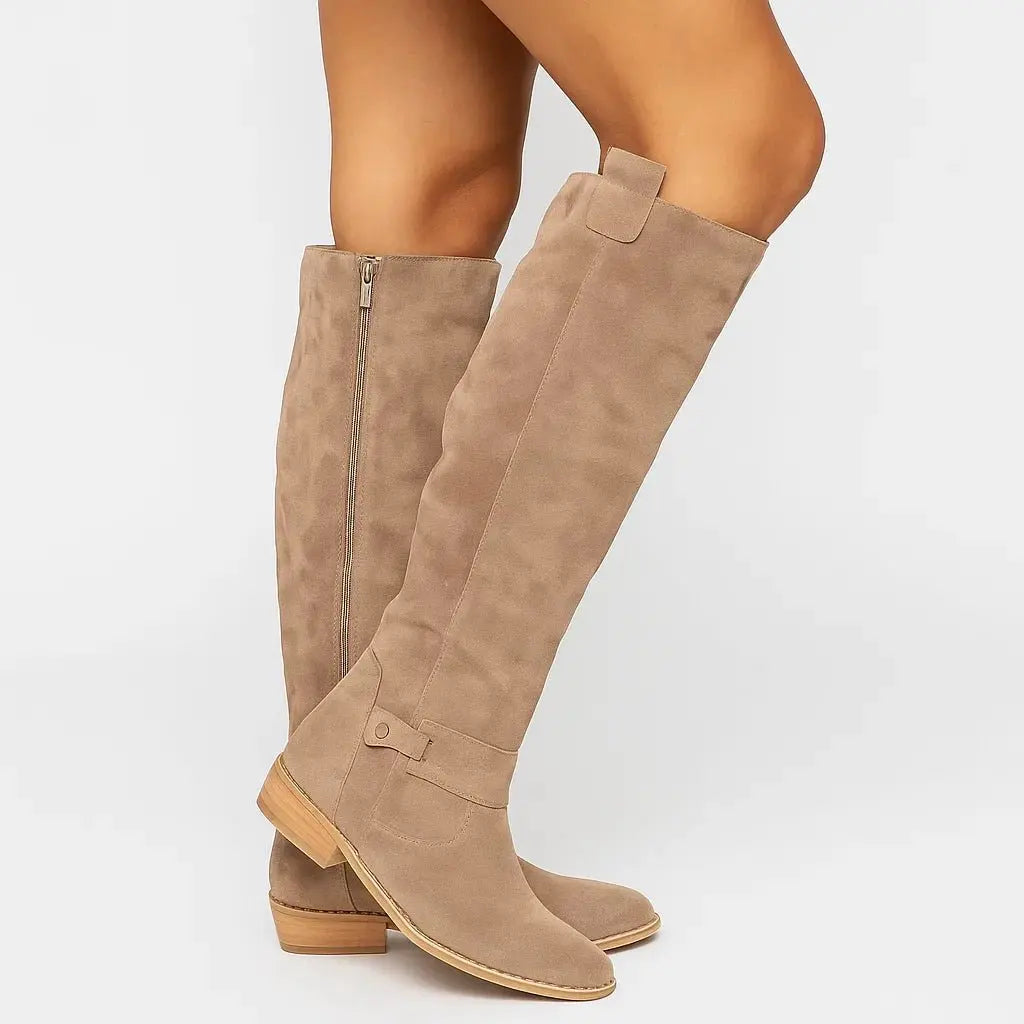 Ivy | Knee High Boots Suede Block Heel Side Zip