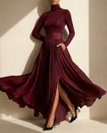 Beryl roll neck pleated maxi dress - front view