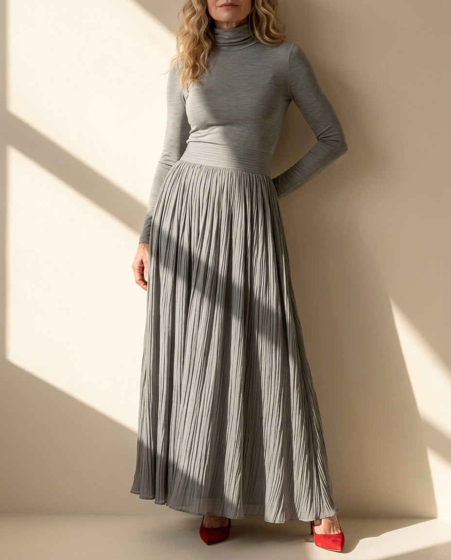 Beryl roll neck pleated maxi dress - view 2