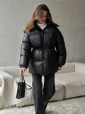 Hattie hooded drawcord puffer coat - front view