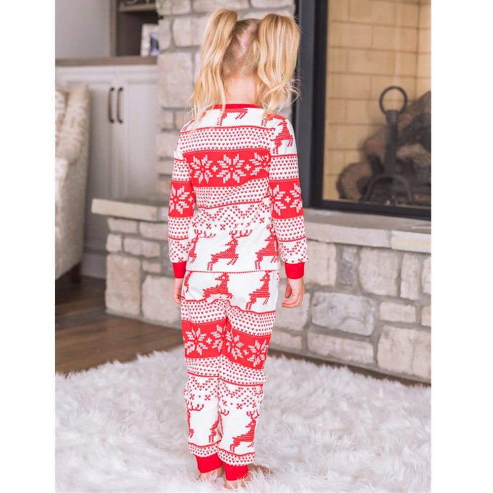 Matching family Christmas pyjamas with red reindeer and snowflake print on white - view 9