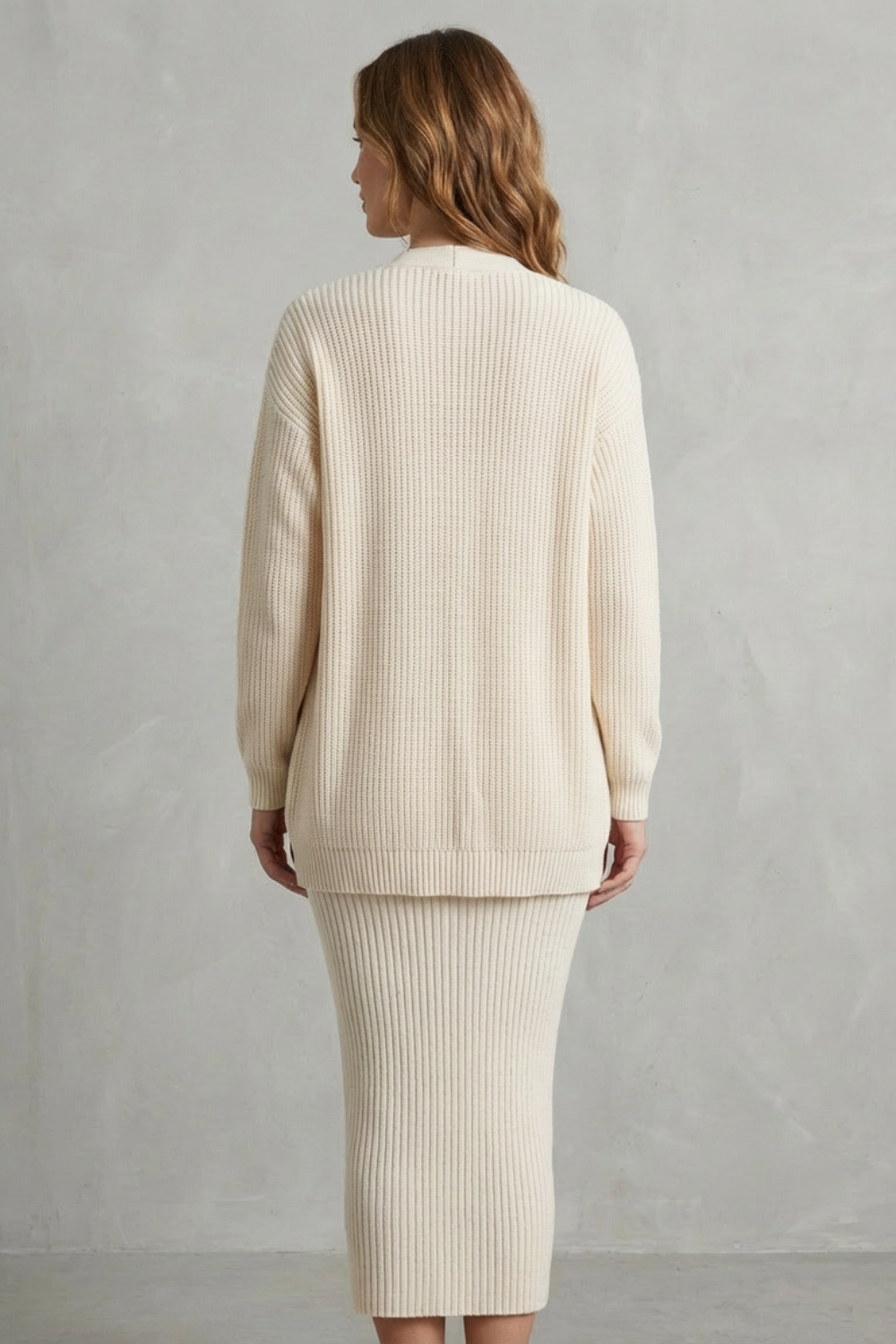 Mara ribbed knit midi jumper dress with matching open-front cardigan - view 4