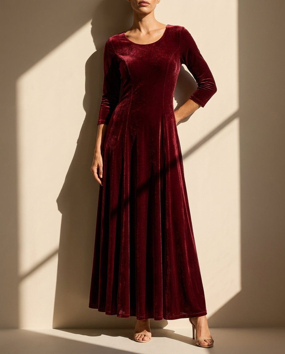 Clara velvet a-line maxi dress - front view
