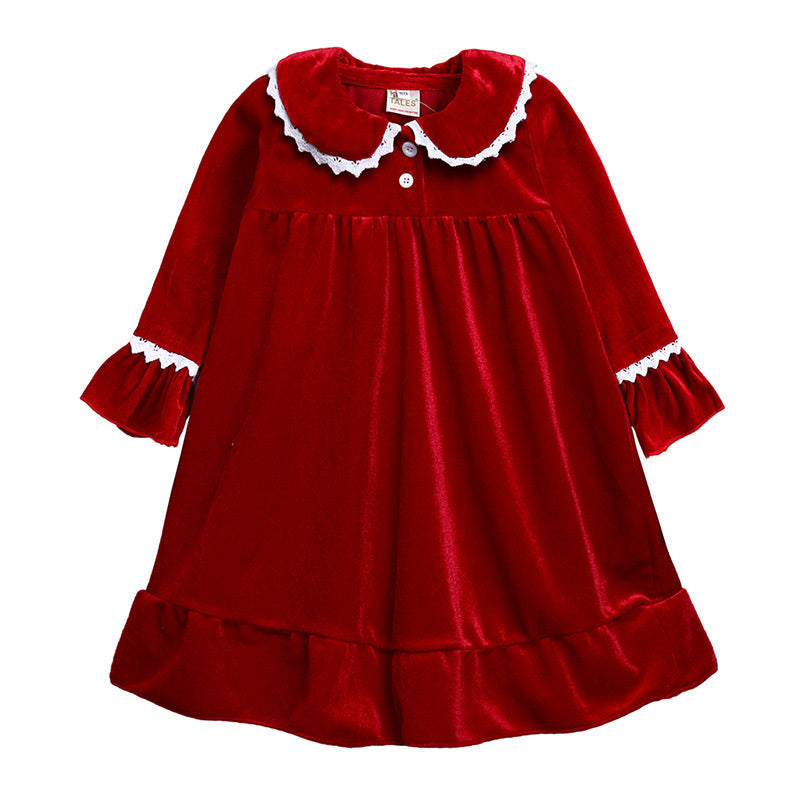 Red velvet family Christmas pyjamas with white lace trim - view 11