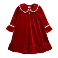 Red velvet family Christmas pyjamas with white lace trim - view 11