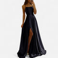 Neve satin maxi dress with square neckline, lace-up open back and thigh-high slit - view 6