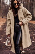 Women's hooded longline faux fur teddy coat with side pockets