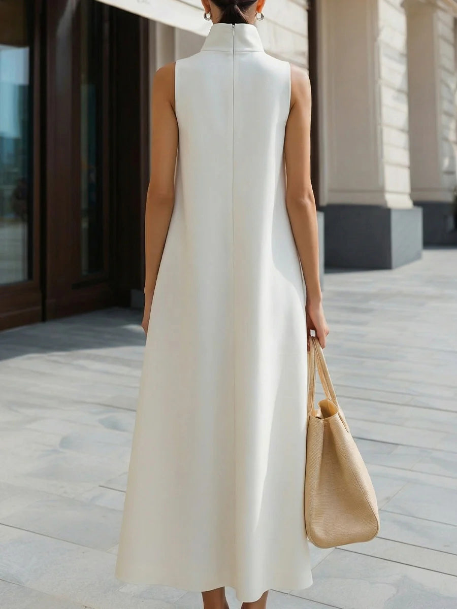 Hailey | Solid Color Stand Collar Sleeveless Casual Loose Cotton Linen Dress
