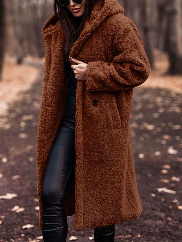 Oversized Teddy Overcoat with a Notch Collar and Deep Pockets