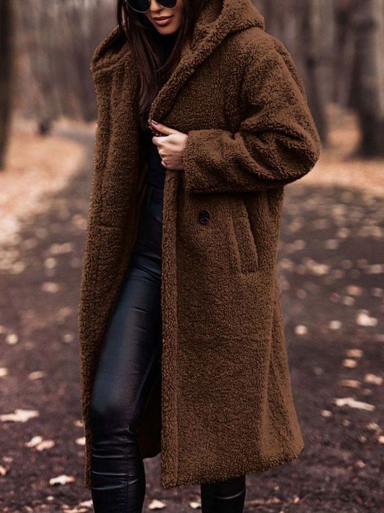 Oversized Teddy Overcoat with a Notch Collar and Deep Pockets