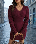 Marigold cable knit cinched waist mini dress - front view