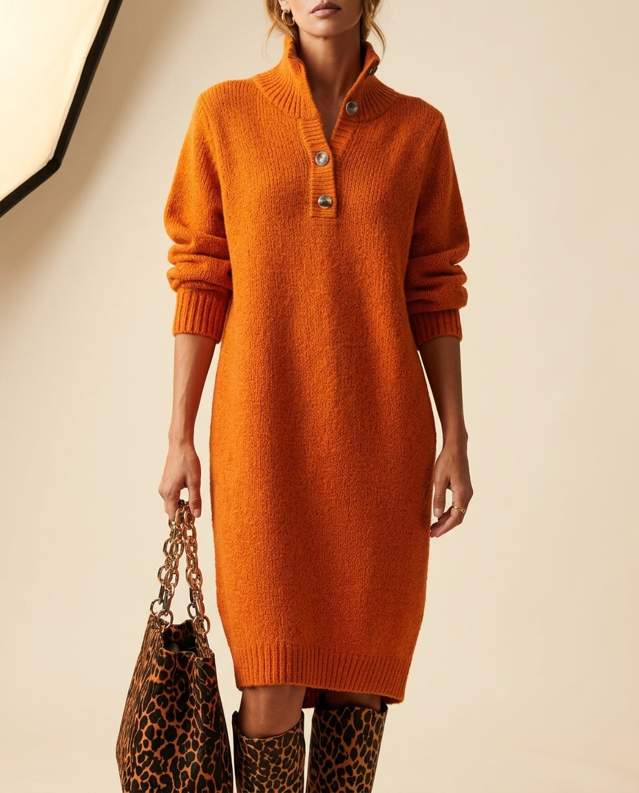 Myrtle ribbed button jumper dress - front view