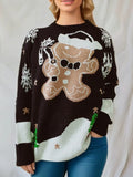 Women's gingerbread Christmas jumper with snowflakes and snowy scene, knitted crew neck - view 7
