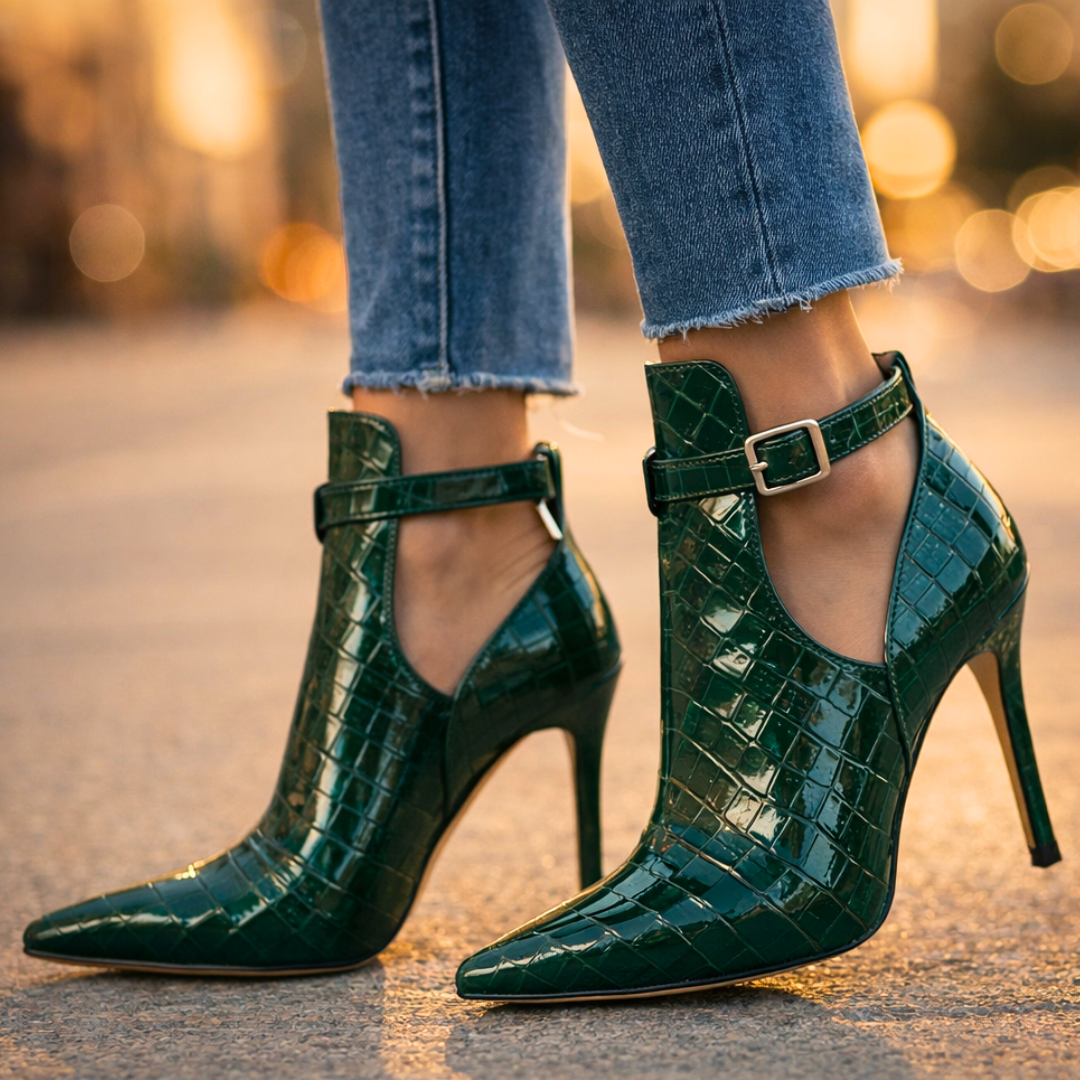 Violet croc embossed ankle boots - view 5