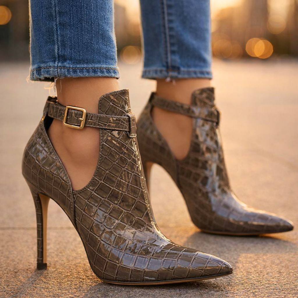 Violet croc embossed ankle boots - view 6