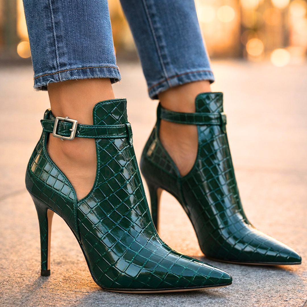 Violet croc embossed ankle boots - view 8