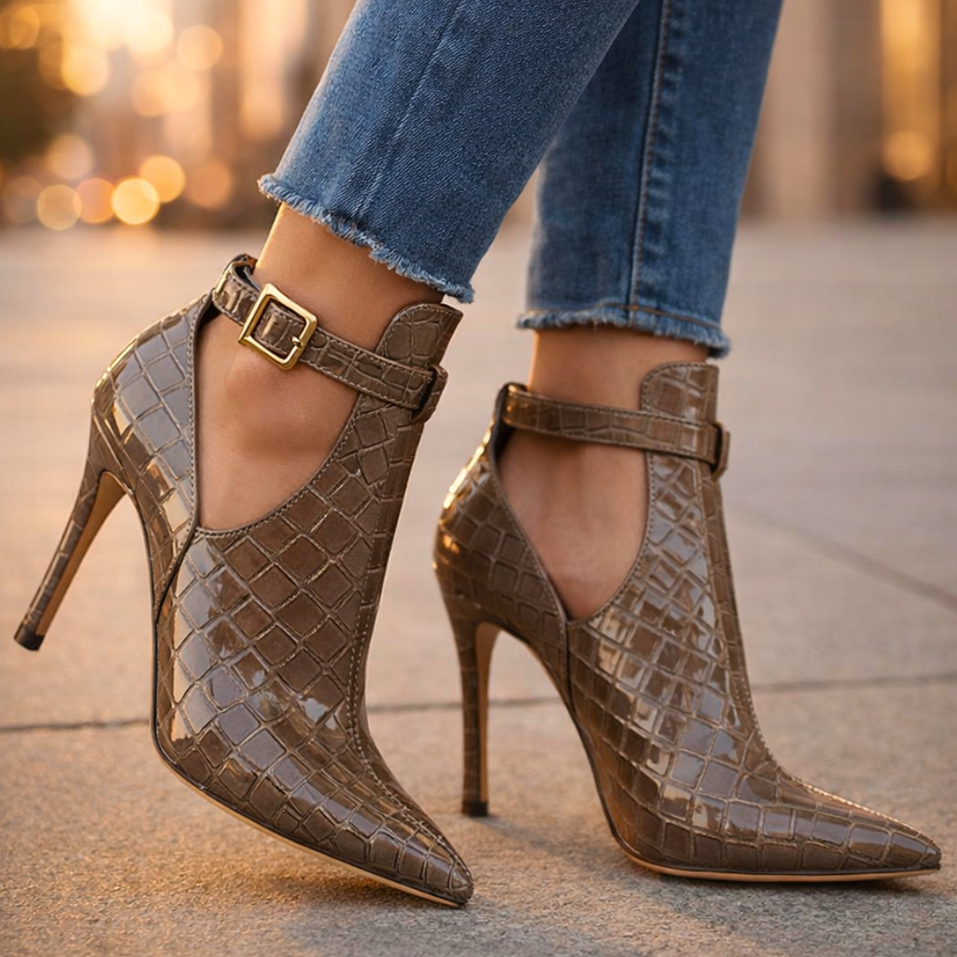 Violet croc embossed ankle boots - view 9