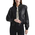 Leather Bomber Jacket Womens Ribbed Collar Cuffs Zip Front