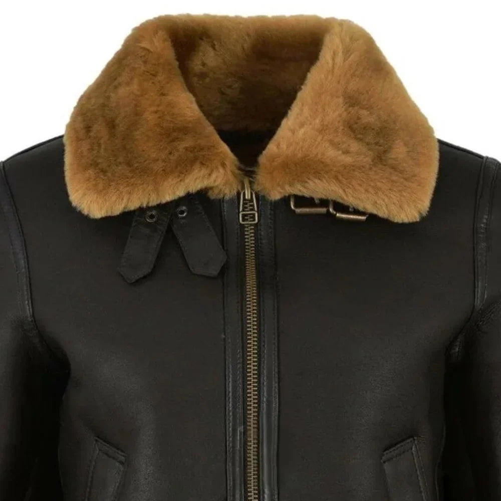 Leather Aviator Jacket Womens B3 Bomber Shearling Collar Cuffs