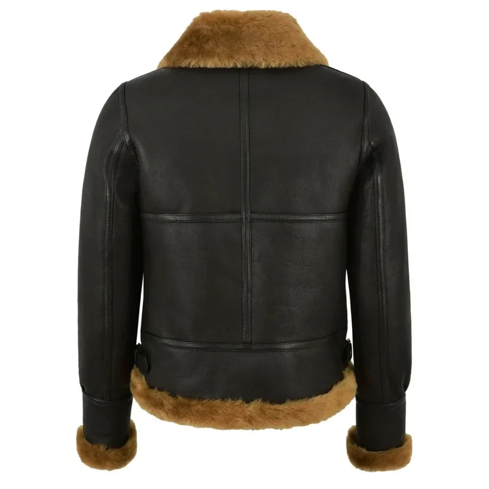 Leather Aviator Jacket Womens B3 Bomber Shearling Collar Cuffs