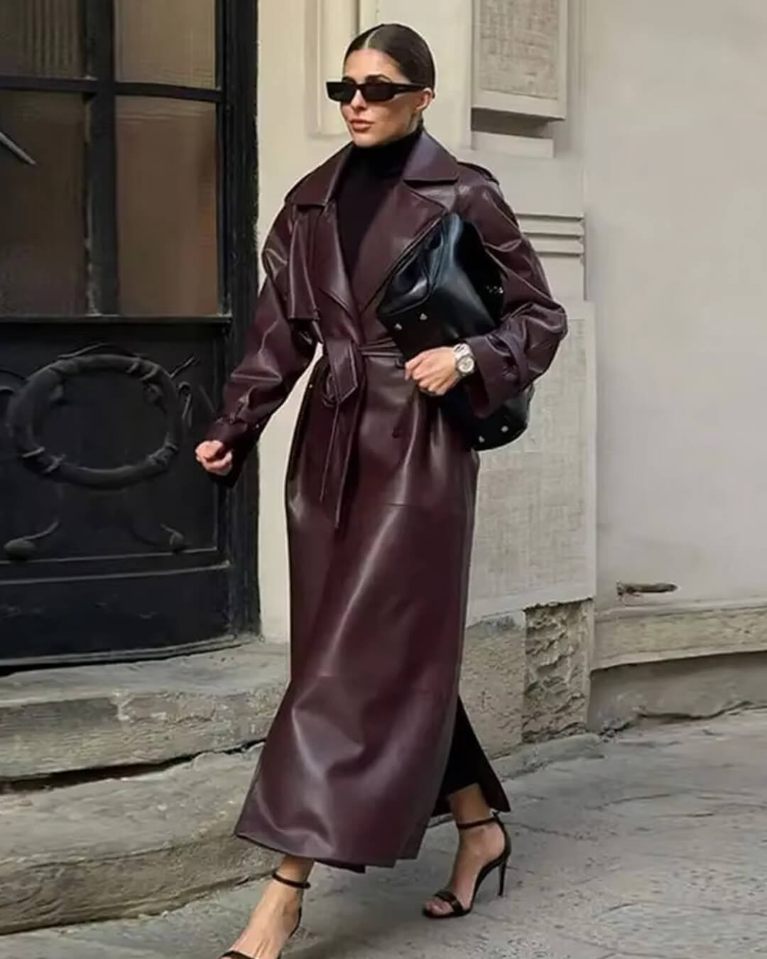 Gwendolen faux leather maxi trench coat - view 6