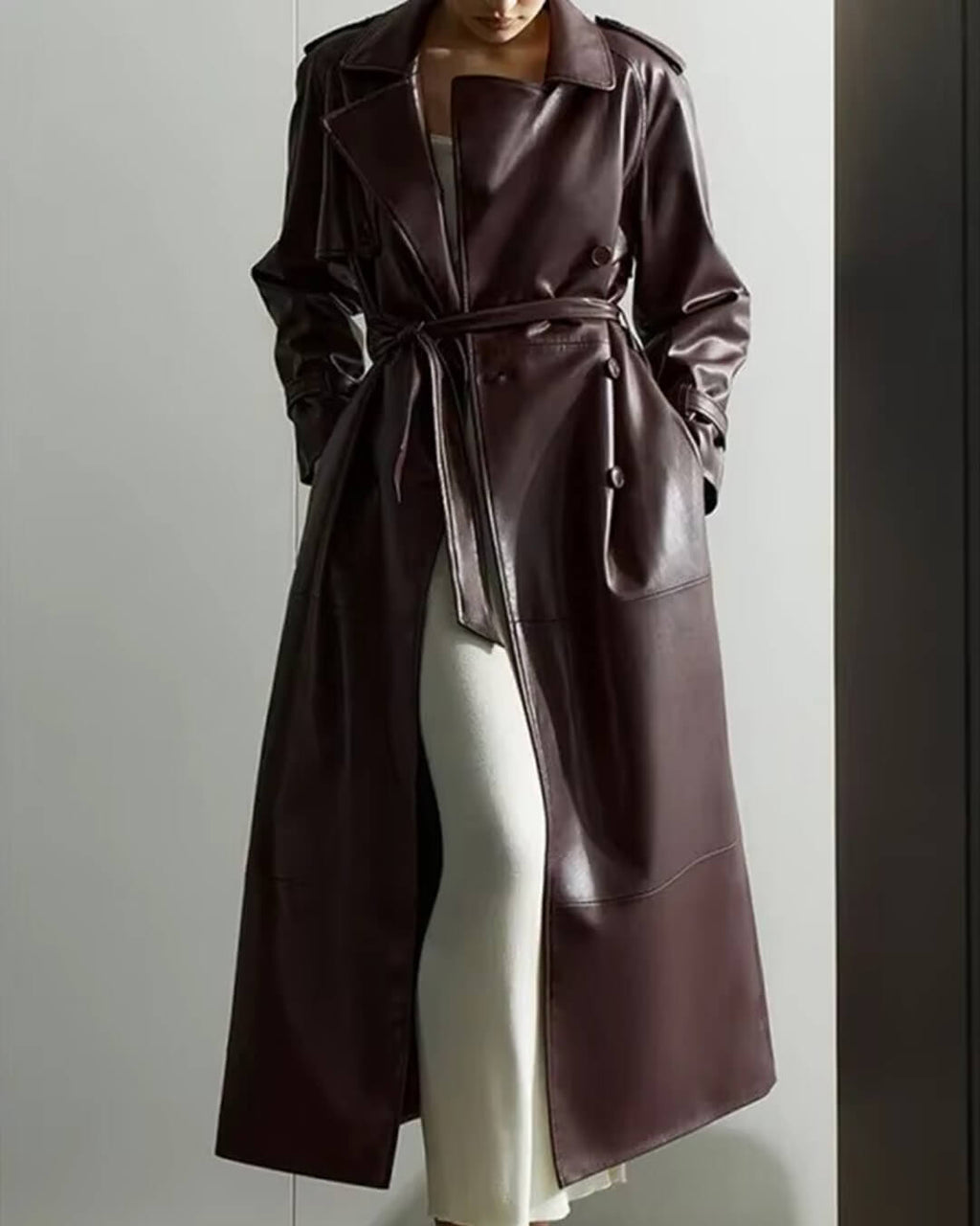 Gwendolen faux leather maxi trench coat - view 7