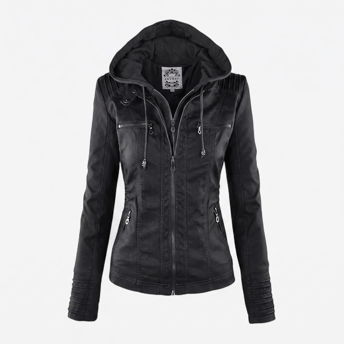 Biker Jacket Womens Hooded Zip Front Fitted Waist Panelled Plus Size