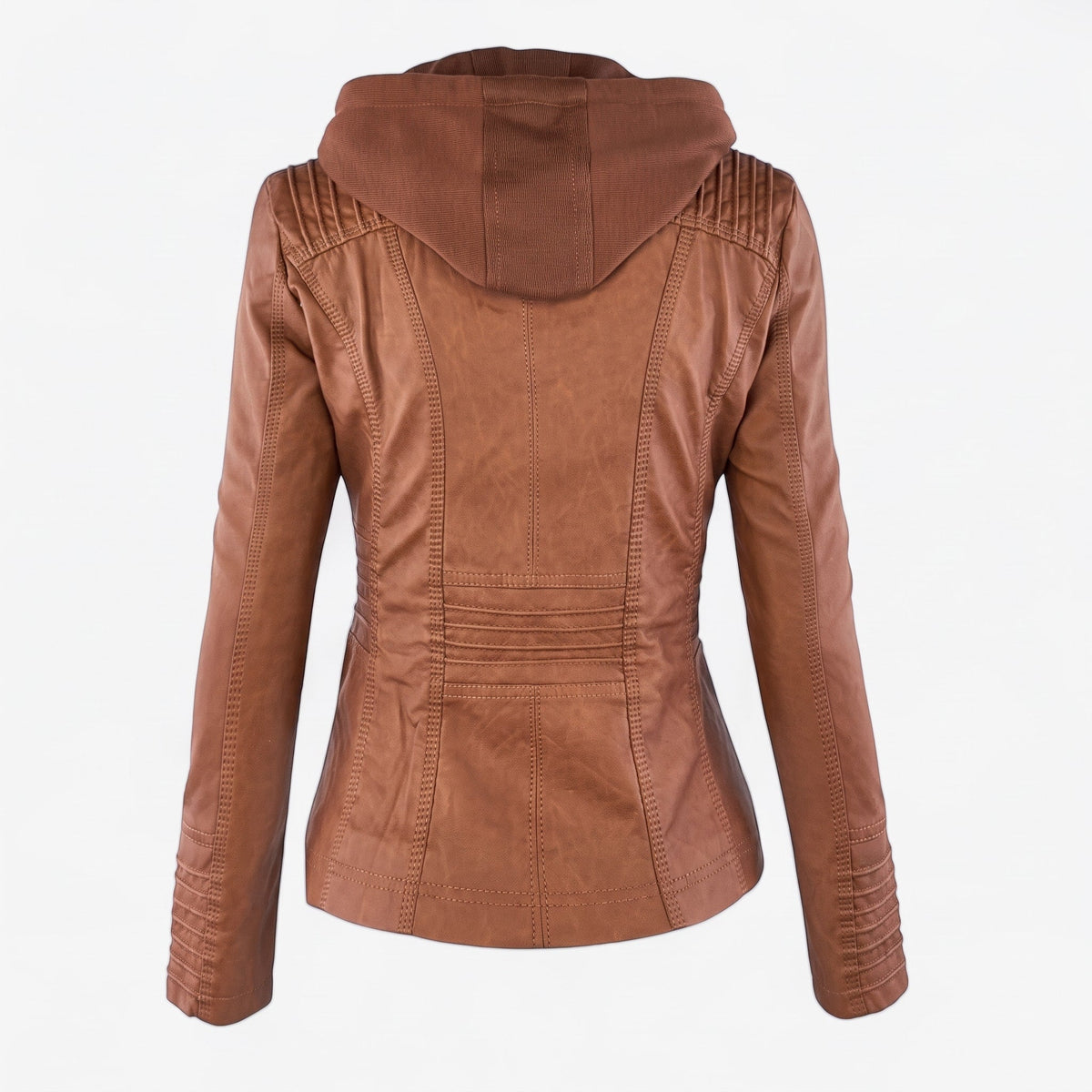 Biker Jacket Womens Hooded Zip Front Fitted Waist Panelled Plus Size