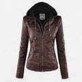 Biker Jacket Womens Hooded Zip Front Fitted Waist Panelled Plus Size