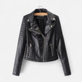 Biker Jacket Womens Quilted Shoulder Asymmetric Zip Notched Lapel Fitted