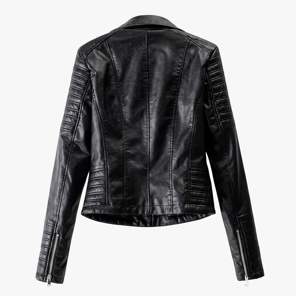 Biker Jacket Womens Quilted Shoulder Asymmetric Zip Notched Lapel Fitted