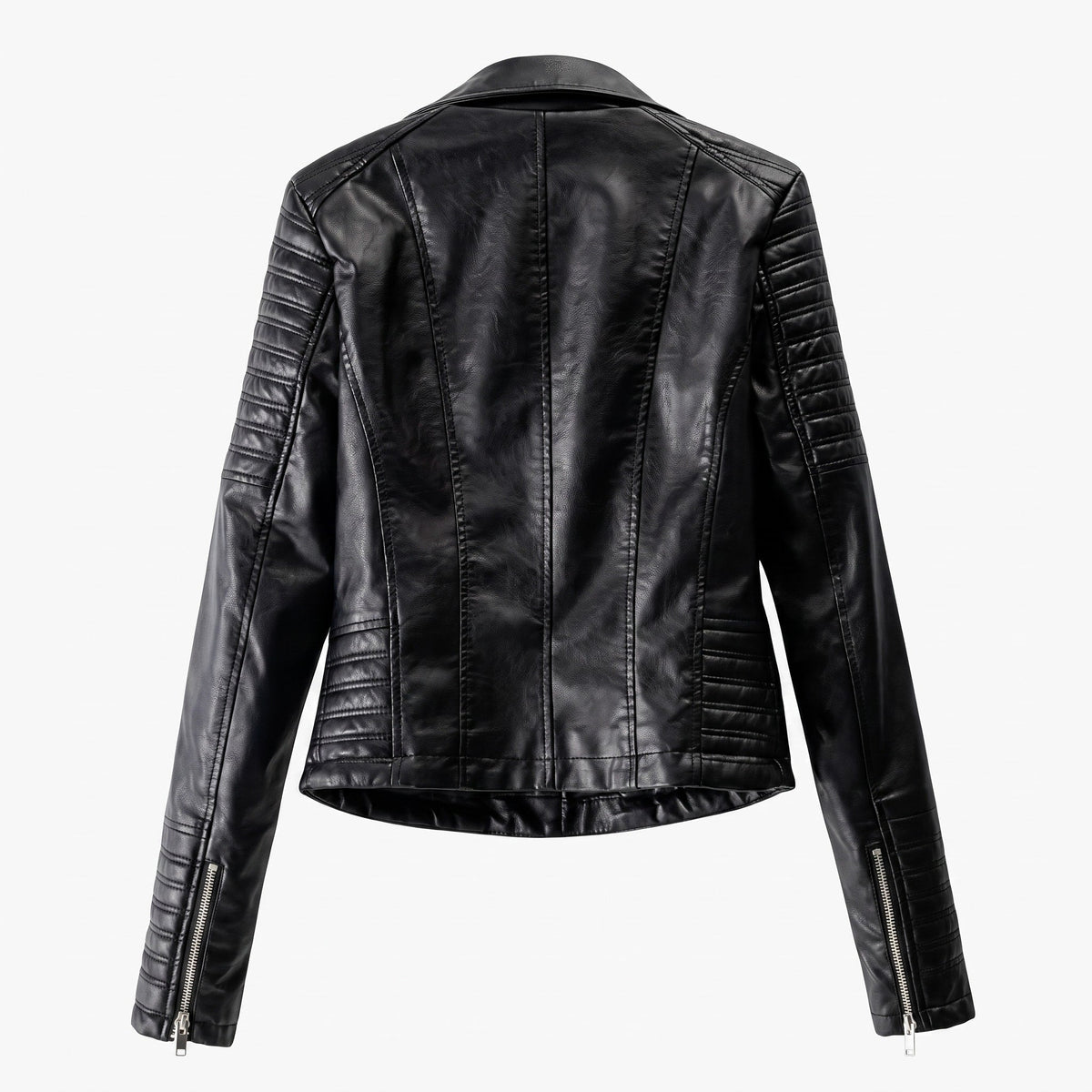 Biker Jacket Womens Quilted Shoulder Asymmetric Zip Notched Lapel Fitted