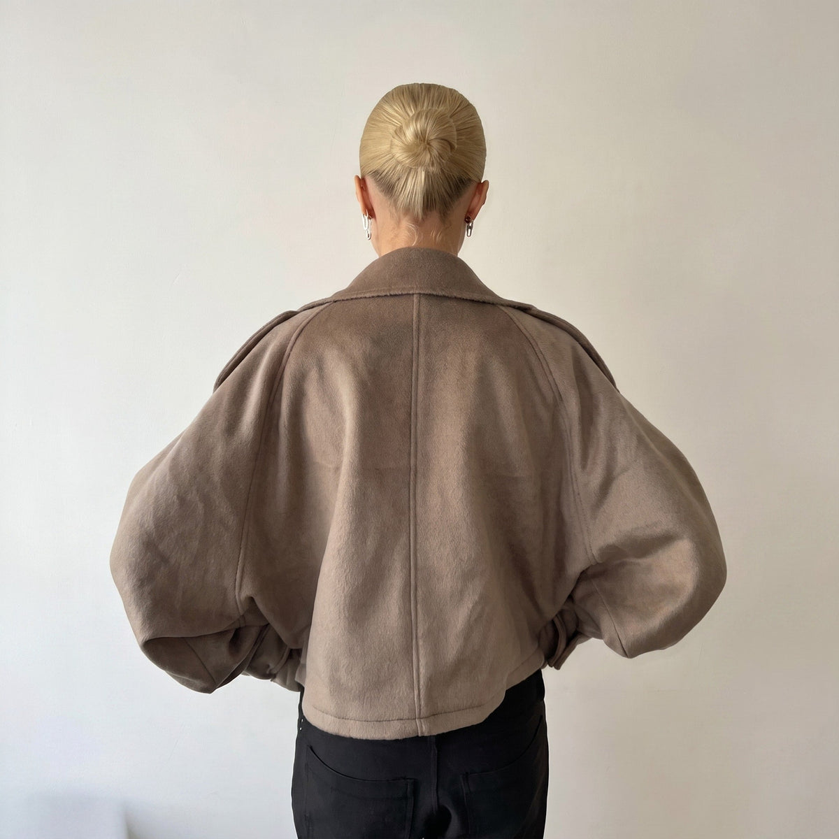 Coat Womens Oversized Funnel Neck Wool Look Cropped Boxy Epaulettes Button Collar