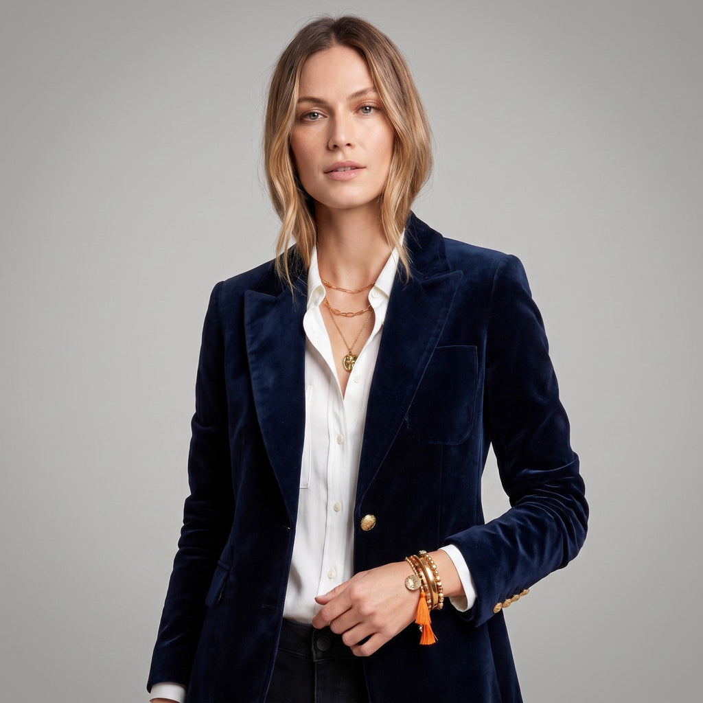 Blazer Womens Single Breasted Peaked Lapel Fitted Waist Gold Tone Buttons