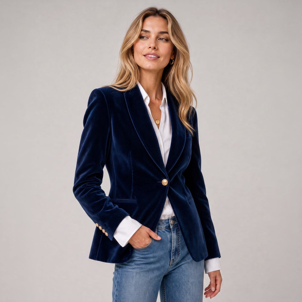 Blazer Womens Single Breasted Peaked Lapel Fitted Waist Gold Tone Buttons