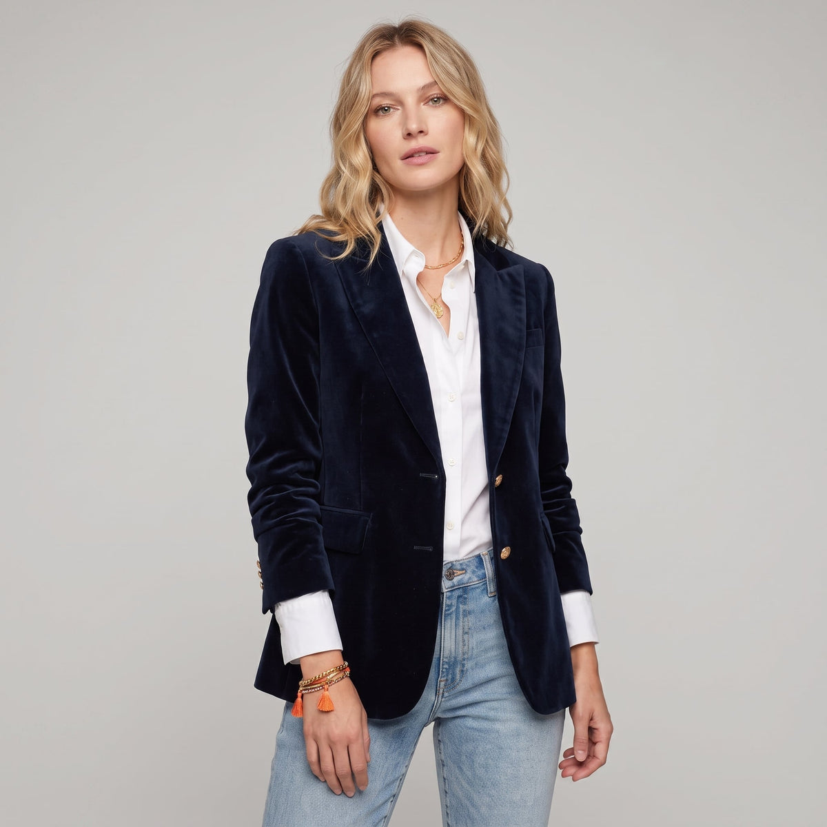 Blazer Womens Single Breasted Peaked Lapel Fitted Waist Gold Tone Buttons