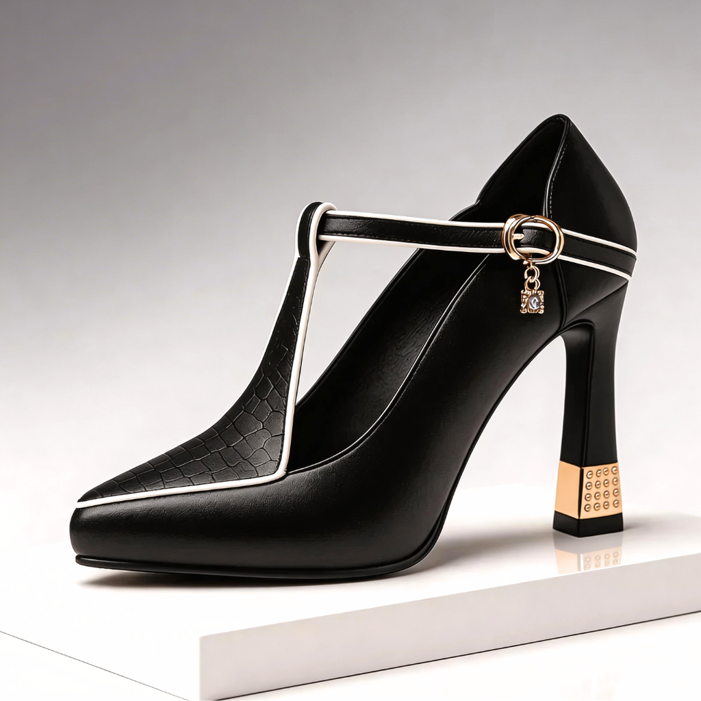 Wilhelmina t-bar studded heels - front view