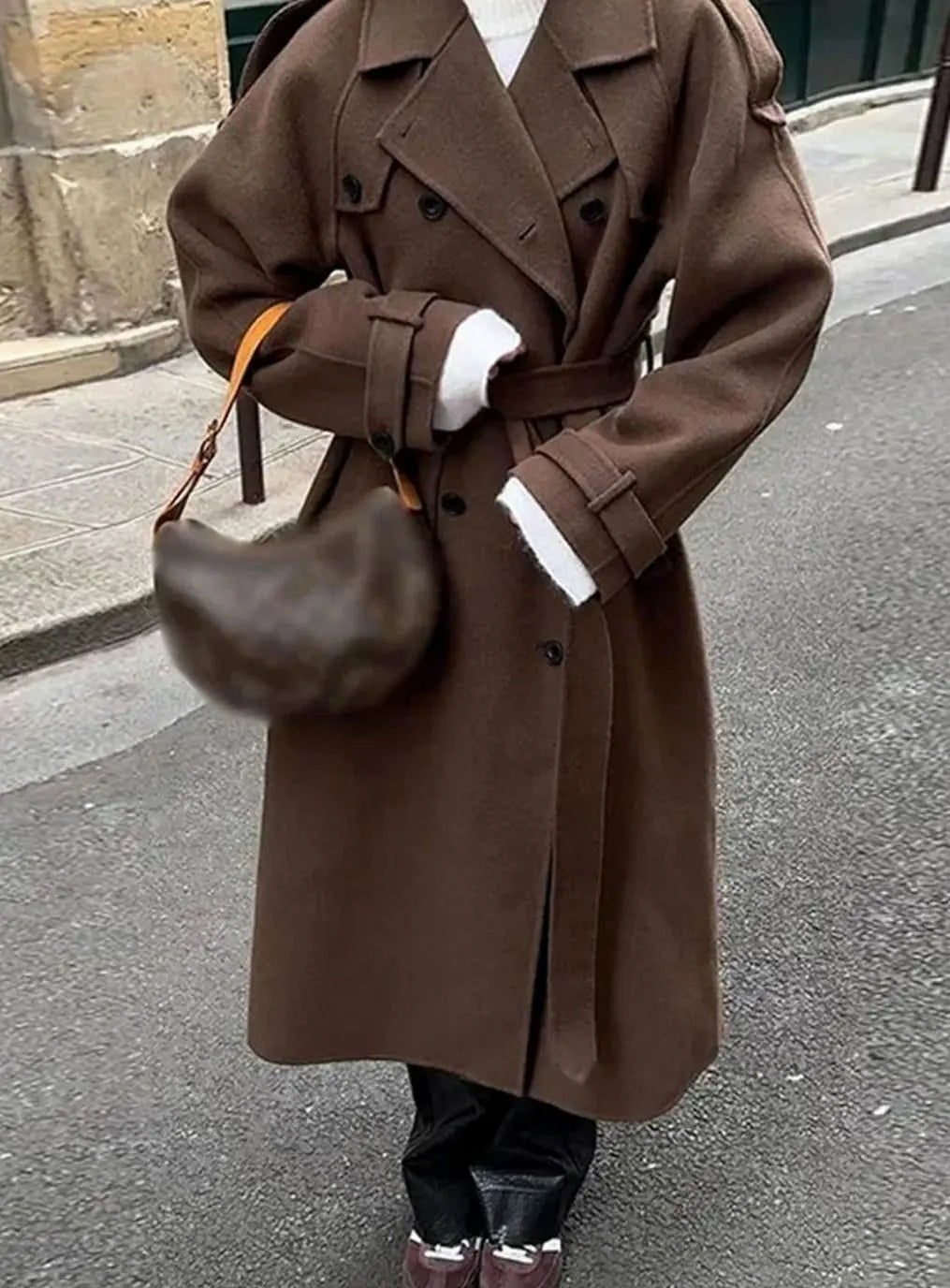 Willow | Women's Belted Button-Front Mid-Length Wool Midi Coat