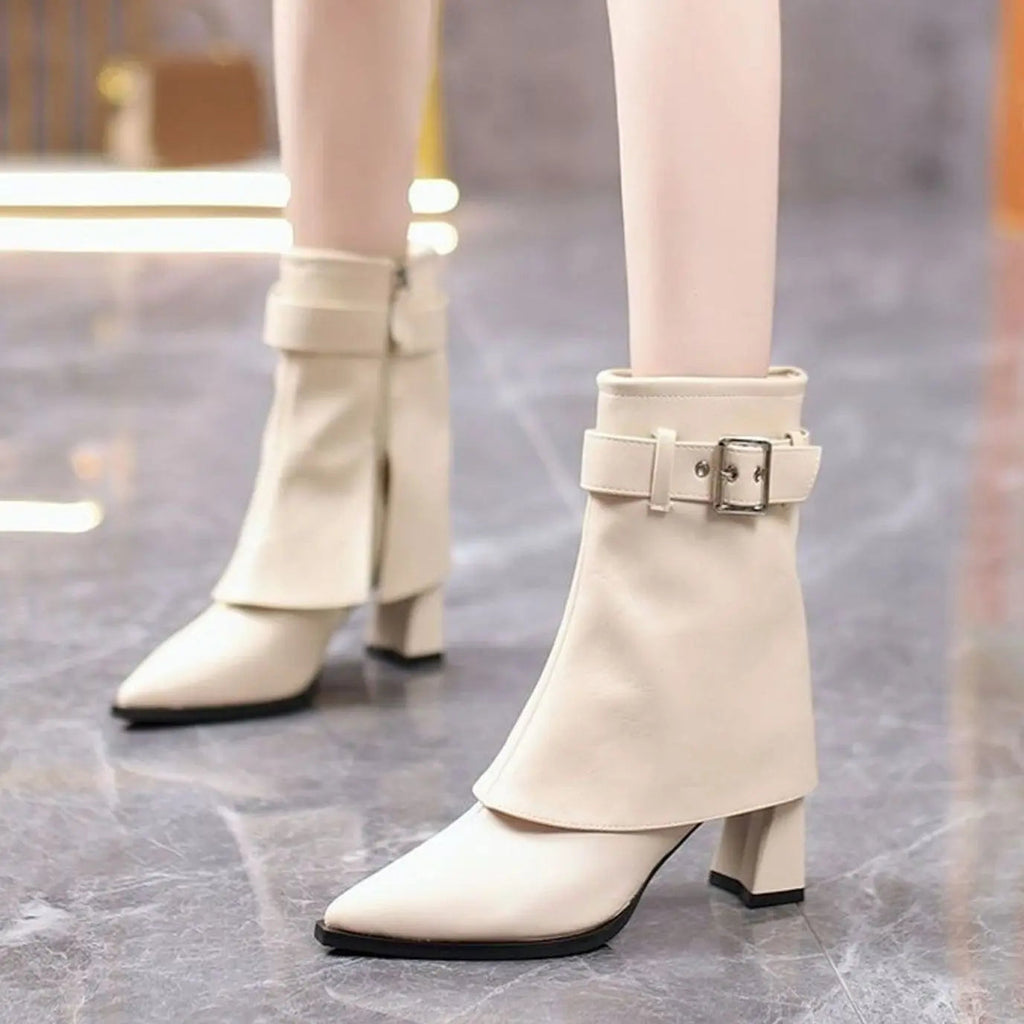 Phoebe | Women's Block-Heel Pointed-Toe Buckle Ankle Boots