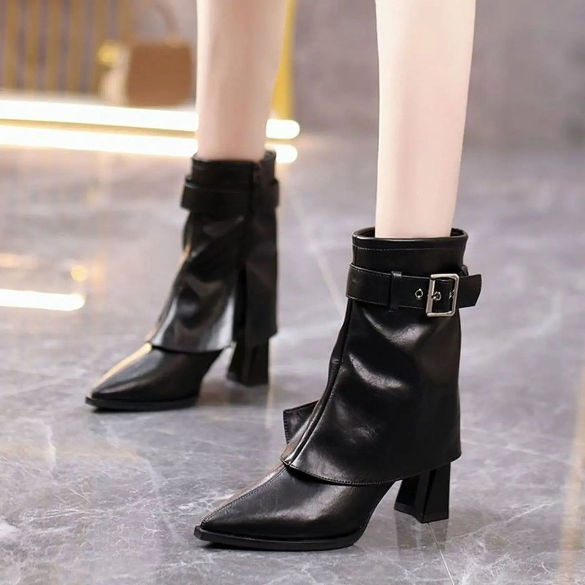 Phoebe | Women's Block-Heel Pointed-Toe Buckle Ankle Boots